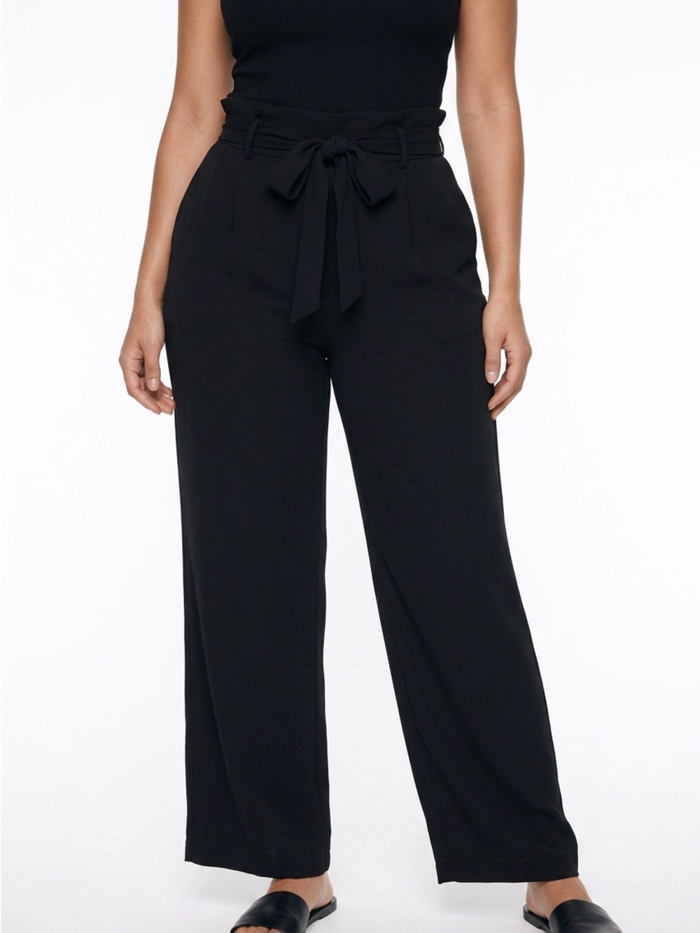 High-Rise Tie-Waist Wide-Leg Pants - Black